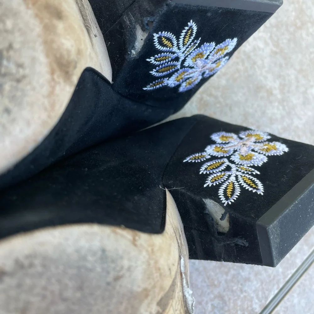 Tory Burch Black Embroidered Suede Mule Sandals Size 9
